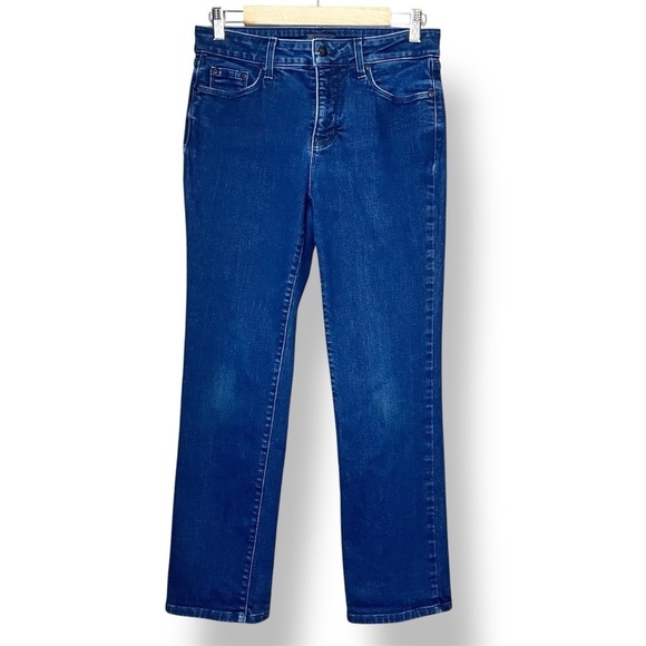 NYDJ Marilyn Straight Leg Jeans 8 SHORT petite dark wash mid rise stretch - Picture 1 of 11